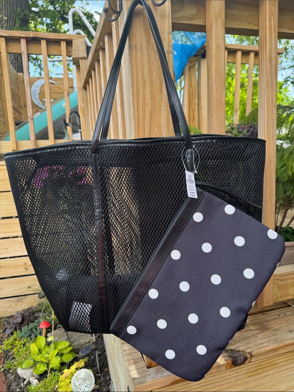 NWT Victoria Secret Pink Mesh Tote with Polka Dot Pouch